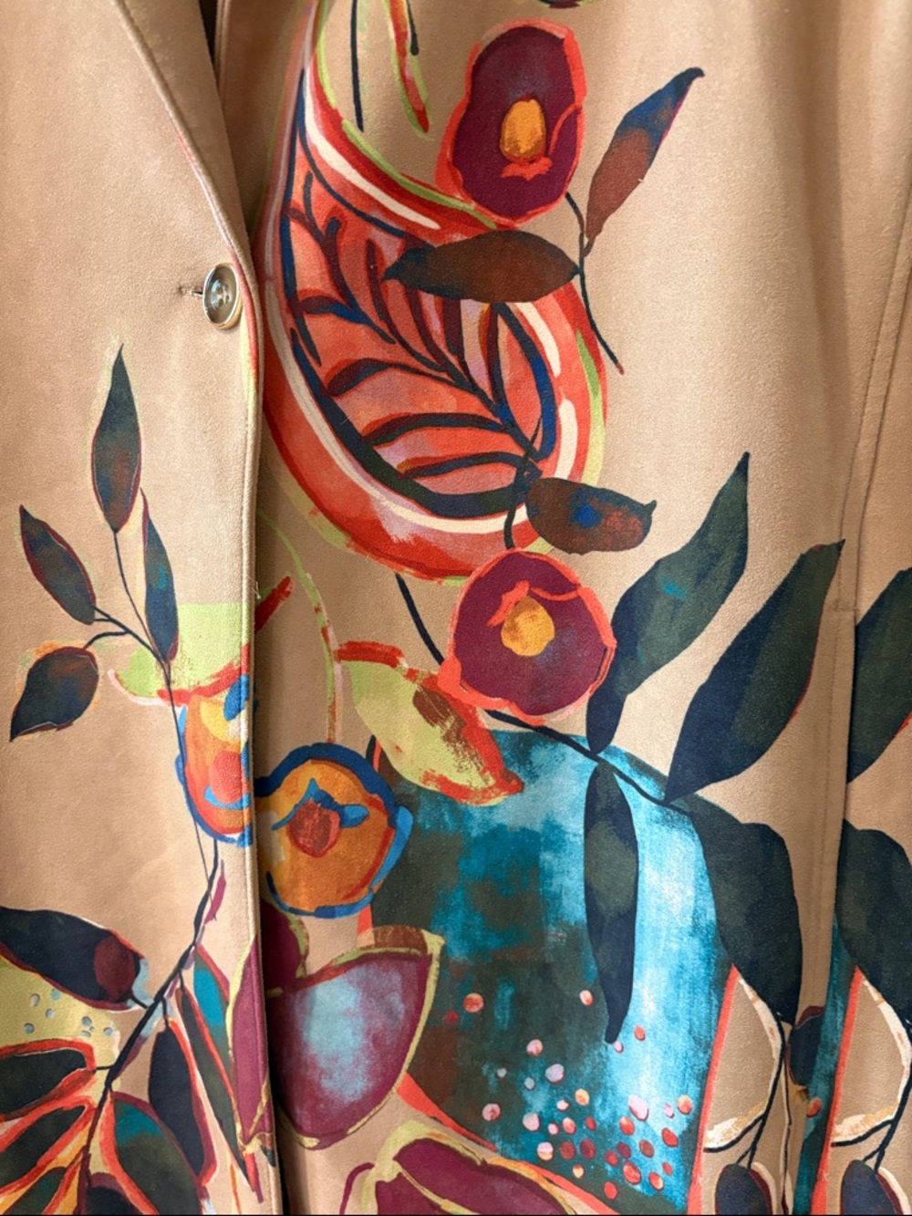 Chico's Beige Trench Coat with Multicolor Floral Art - Picture 6 of 6